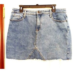 Mossimo Denim Mini Skirt Frayed Hem Blue Jean Skirt‎ Women's Size 16